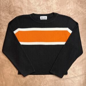 Vintage 90s Glory US Striped Sweater Knit Orange Black Long Sleeve Boxy Skater